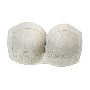 Delimira Beige Lace Strapless Plunge Push-Up Padded Bra Women's Size 36DD